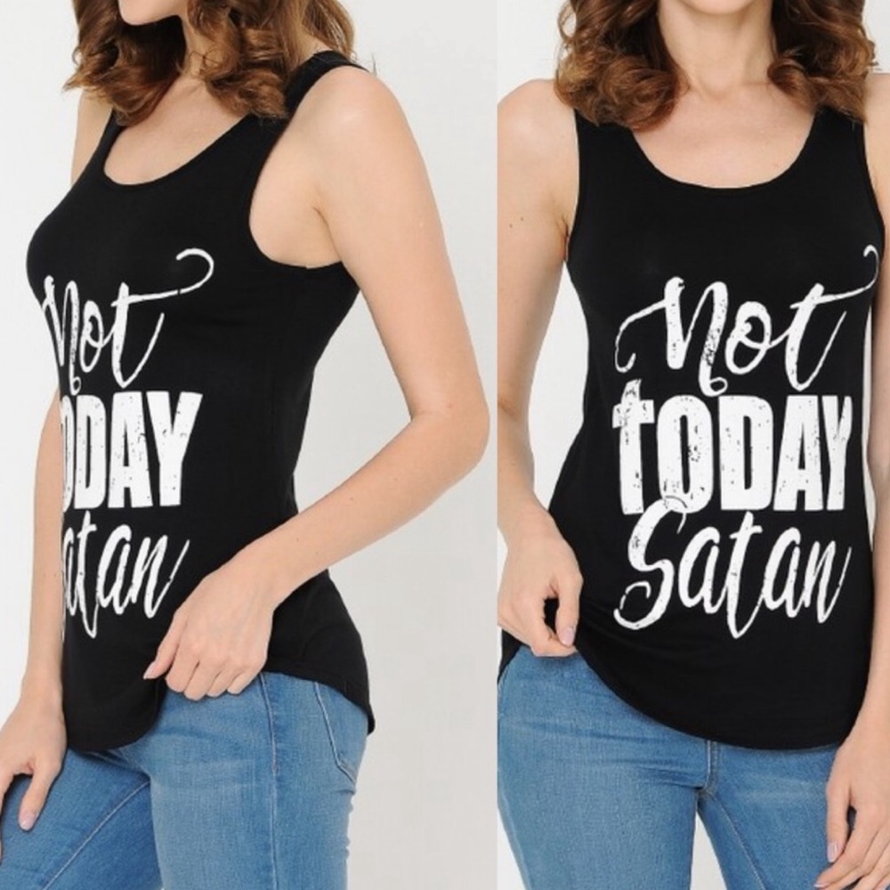 Not Today Satan Black Tank Top Size L